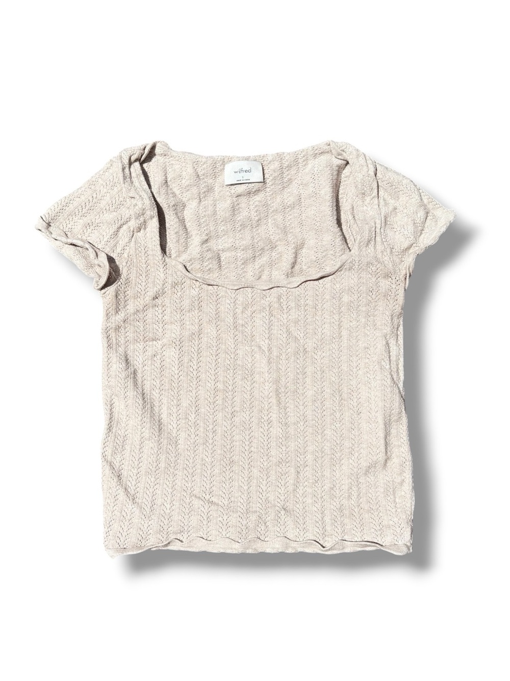 Wilfred by Aritzia Pointelle Knit Scoop Neck Top – Beige – Size Small